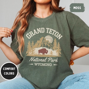 Grand Teton Nationalpark Wyoming Unisex T-Shirt, Bison Mountain Grafik-T-Shirt, Komfort Farben T-Shirt, Naturliebhaber Geschenk, Outdoor Abenteuer Shirt