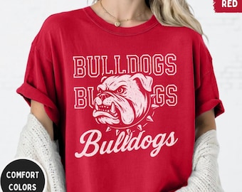 Camiseta con la mascota Bulldog, colores cómodos, camiseta gráfica unisex de los Bulldogs, camiseta estilo vintage para el día del partido, camiseta universitaria de Bulldog, fútbol americano escolar