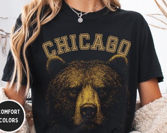 Maglietta unisex retrò Chicago Football Comfort Colors, maglietta in stile vintage, abbigliamento per tifosi sportivi, regalo con grafica invecchiata, maglietta casual da football