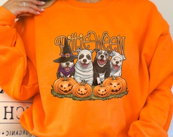 Funny Pitbull dog Halloween Sweatshirt, Pumpkin Sweater, Spooky Pitbull ghost Sweat Pittie dog Mom gift Pitbull dog  owner Crewneck gift