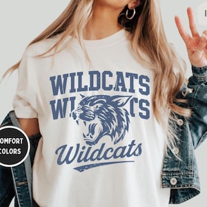 Wildcats Mascot Comfort Colors T-Shirt, Wildcat Unisex Grafik-T-Shirt, Spieltag-Vintage-Stil-T-Shirt, Wildcat College-Shirt, Schulfussball