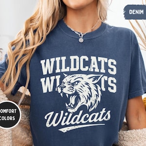 Wildcats Mascot Comfort Colors T-Shirt, Wildcat Unisex Grafik-T-Shirt, Spieltag-Vintage-Stil-T-Shirt, Wildcat College-Shirt, Schulfussball