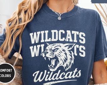 Wildcats Mascot Comfort Colors T-Shirt, Wildcat Unisex Graphic Tee, Game Day Vintage Style Tee, Wildcat College Shirt, School Football