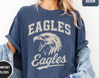 Vintage Eagle Mascot Comfort Colors T-Shirt, Eagles Unisex Graphic Tee, Game Day Vintage Style Tee, Eagle College Shirt, School Football