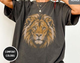 Lion Graphic Shirt, Comfort Colors 1717, Vintage Style Lion Head T-Shirt, Wildlife Animal Tee, Safari Shirt, Lion Lover Gift