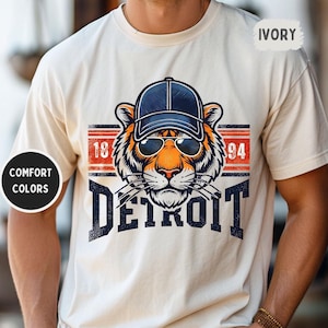 Camiseta de béisbol de Detroit con colores cómodos, camiseta de béisbol vintage, camiseta para fanáticos de los deportes, regalo para amantes del béisbol, camiseta de béisbol desgastada.