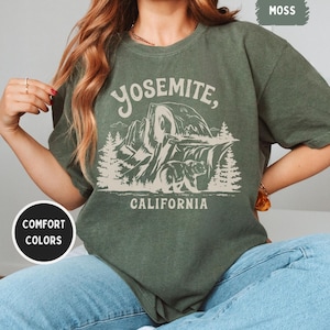 Camiseta com cores confortáveis do Parque Nacional de Yosemite, camiseta unissex, camiseta para caminhadas nas montanhas, presente para amantes da natureza, vestuário para aventuras ao ar livre