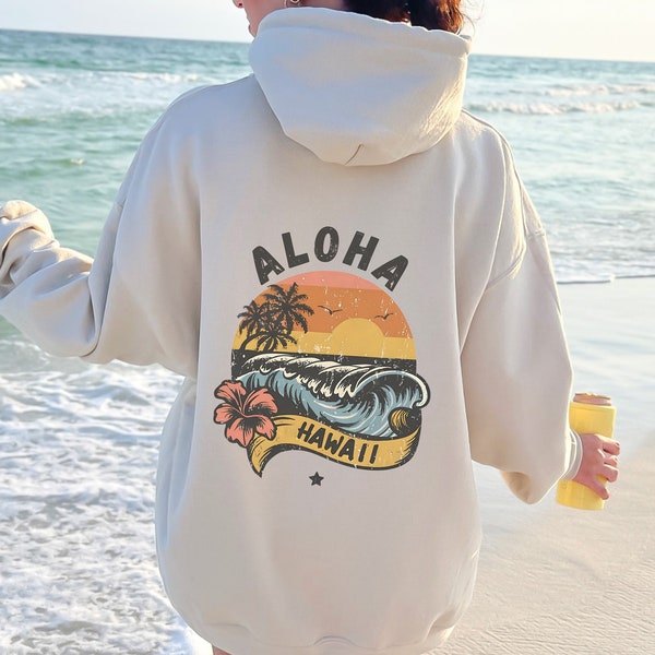 Hawaii Aloha hoodie, Retro Hawaii Beach hoodie, Beach Sweatshirt, Vintage Aloha Sweatshirt, Sunset Hoodie Summer Hoodie Hawaii Surf Hoodie