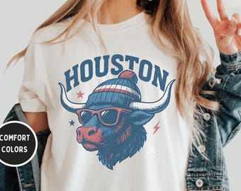 Maglietta retrò da football degli Houston, maglietta in stile vintage, maglietta dai colori confortevoli, maglietta unisex tinta in capo, regalo per i tifosi di football