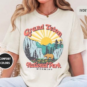 Retro Grand Teton National Park T-Shirt, Komfort Farben Shirt, Vintage T-Shirt, Berg Grafik T-Shirt, Outdoor Abenteuer Kleidung