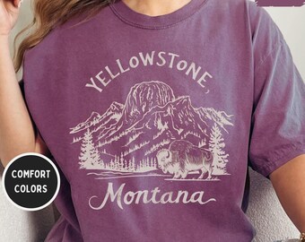 Camiseta unisex con colores cómodos del parque nacional de Yellowstone, Montana, camiseta de naturaleza de montaña, ropa de aventura al aire libre, ropa de senderismo en parques