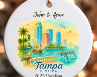 Personalized Tampa Florida Decoration, Ceramic Ornament, Christmas Gift, Holiday Decor, Custom Name Ornament, Florida Souvenir