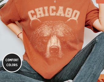 Maglietta unisex retrò Chicago Football Comfort Colors, maglietta in stile vintage, abbigliamento per tifosi sportivi, regalo con grafica invecchiata, maglietta casual da football