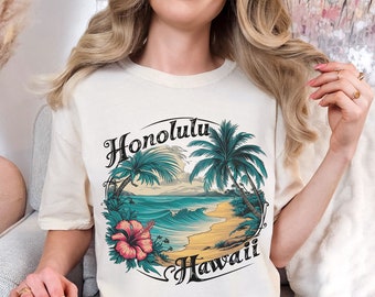 Honolulu shirt, Vintage Hawaii T shirt, Beach tshirt, Hibiscus tee Beachy t shirt Summer Gifts Surf tee Comfort Colors Hawaii, Aloha Tshirt