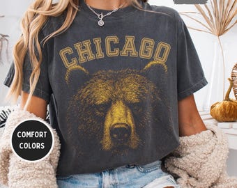 Maglietta unisex retrò Chicago Football Comfort Colors, maglietta in stile vintage, abbigliamento per tifosi sportivi, regalo con grafica invecchiata, maglietta casual da football