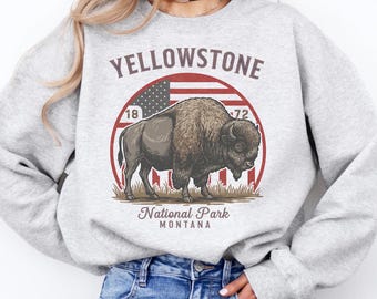 Retro Yellowstone National Park Sweatshirt, Vintage Western Crewneck, Bison Unisex Outdoor Apparel, Hiking Adventure Jumper, Gift for Nature