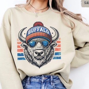 Sweat-shirt de football Buffalo, Vêtements d'équipe sportive, Vêtements pour le match, Pull esprit d'équipe, Cadeau pour fan de football, Pull à col rond