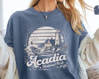 Acadia National Park Comfort Colors Shirt, Retro Maine Shirt National Park Tee, Bar Harbor Tshirt Travel Tee Hiking shirt Granola Girl gift