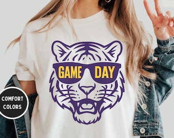 Tiger Game Day T-Shirt | Tiger Mascot Graphic Tee with Sunglasses | School Spirit Shirt for Women | Cute Game Day Outfit