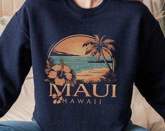 Sweat-shirt Maui Hawaii Pull vintage Maui Hawaii vacances voyage souvenir plage chemise Aloha State noix de coco fille cadeau Maui Beachy