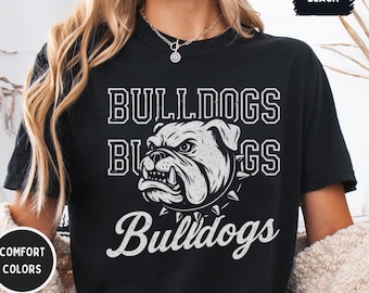 Camiseta con la mascota Bulldog, colores cómodos, camiseta gráfica unisex de los Bulldogs, camiseta estilo vintage para el día del partido, camiseta universitaria de Bulldog, fútbol americano escolar
