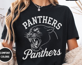 Panther mascotte comfort kleuren T-shirt, panthers uniseks grafisch T-shirt, game day vintage stijl T-shirt, panthers college shirt, schoolvoetbal