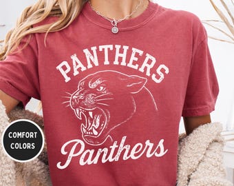 Panther mascotte comfort kleuren T-shirt, panthers uniseks grafisch T-shirt, game day vintage stijl T-shirt, panthers college shirt, schoolvoetbal
