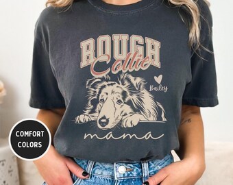 Collie Mama personalisiertes T-Shirt, individuelles Hunde-Liebhaber-Geschenk, Collie Comfort Farben T-Shirt, Haustierbesitzer Shirt, Unisex Garment Dyed Top
