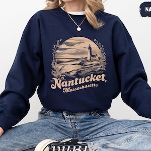 Nantucket Vintage Sweatshirt, Retro Island Crewneck Jumper, Coastal Graphic Pullover, Nautical Unisex Top, Beachwear Sweater