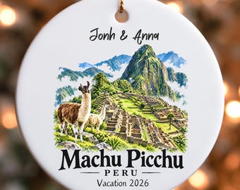 Custom Machu Picchu Peru Ornament | Ceramic Round Travel Souvenir, Vacation 2026