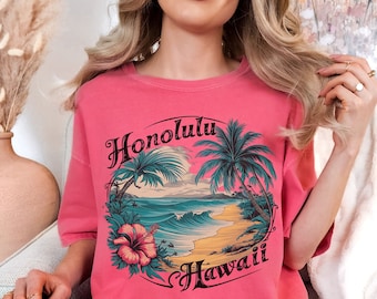 Honolulu shirt, Vintage Hawaii T shirt, Beach tshirt, Hibiscus tee Beachy t shirt Summer Gifts Surf tee Comfort Colors Hawaii, Aloha Tshirt