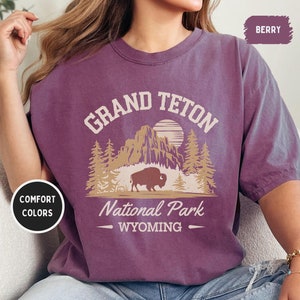 Grand Teton Nationalpark Wyoming Unisex T-Shirt, Bison Mountain Grafik-T-Shirt, Komfort Farben T-Shirt, Naturliebhaber Geschenk, Outdoor Abenteuer Shirt