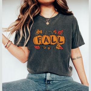 Fall Pumpkin Comfort Colors shirt Fall Leaves tshirt Vintage Fall Crewneck Autumn T shirt Thanksgiving Gift Cozy Fall tee Womens Fall Shirt