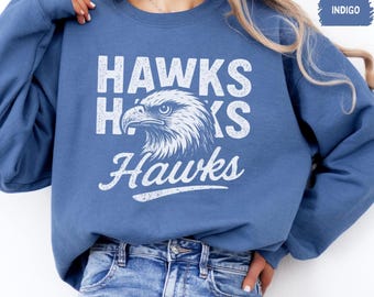 Vintage Hawks Mascot Sweatshirt, Retro Hawk Graphic Crewneck Jumper, School football Gift, College Spirit, Classic Hawks jumper Pullover