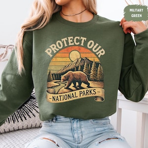 Retro National Parks Sweatshirt, Vintage Nature Crewneck Jumper, Outdoor Hike Hoodie, Eco-Friendly Camping Pullover, Protect Wildlife Gift