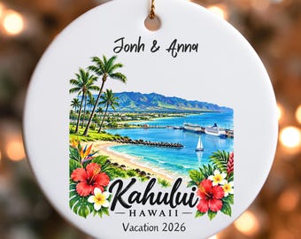 Custom Kahului Hawaii Beach Scene Ornament | Ceramic Vacation Keepsake