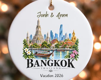 Custom Bangkok skyline souvenir Ornament | Ceramic round travel keepsake