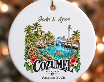 Custom Cozumel Mexico Beach Scene Ornament | Ceramic Round Vacation Keepsake