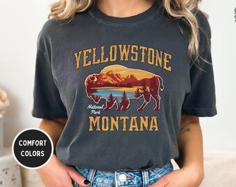Camiseta de bisonte de Yellowstone, camiseta de recuerdo del parque, regalo para amantes de la vida silvestre, camiseta para amantes de la naturaleza, ropa de aventura, camiseta de colores cómodos