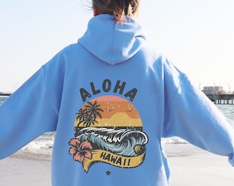 Hawaii Aloha hoodie, Retro Hawaii Beach hoodie, Beach Sweatshirt, Vintage Aloha Sweatshirt, Sunset Hoodie Summer Hoodie Hawaii Surf Hoodie