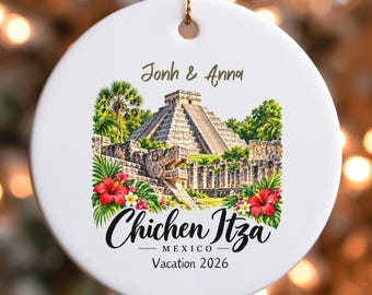 Custom Chichen Itza Pyramid Ornament | Ceramic Vacation 2026 Keepsake