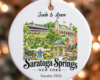 Custom Saratoga Springs New York Illustration Ornament | Ceramic Round Vacation 2026