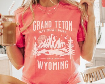 Camisa retro de colores cómodos del Parque Nacional Grand Teton, camisa de recuerdo de Wyoming, regalos del Parque Nacional Grand Teton, camisa de montaña, camisa de senderismo
