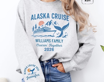 Sudadera de crucero por Alaska 2026, jersey unisex personalizado, jersey de cuello redondo, top de vacaciones personalizado, ropa de recuerdo de viaje
