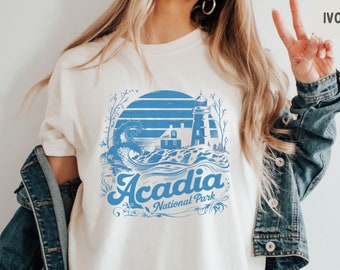 Acadia National Park Comfort Colors Shirt, Retro Maine Shirt National Park Tee, Bar Harbor Tshirt Travel Tee Hiking shirt Granola Girl gift