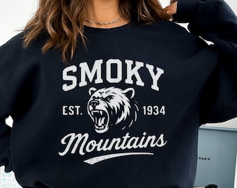 Sudadera retro del Parque Nacional de las Montañas Humeantes, sudadera de cuello redondo para senderismo en Tennessee, ropa de aventura al aire libre, regalo para amantes de la montaña, jersey acogedor para cabañas
