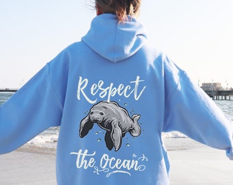 Bluza z kapturem Respect the Ocean, bluza plażowa, bluza surfingowa, bluza z kapturem Manatee, bluza z kapturem Oversize Beach, bluza z kapturem Save The Ocean