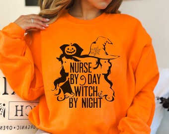 Sudadera de enfermera de Halloween, sudadera de enfermera de otoño, suéter de enfermera bruja, camiseta de enfermera de Halloween, regalo de enfermería de Halloween, camiseta de enfermera de Halloween