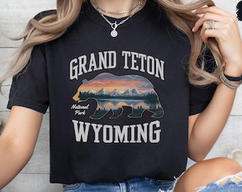 Camisa Comfort Colors del Parque Nacional Grand Teton, camisa retro de recuerdo de Wyoming, regalos del Parque Nacional Grand Teton, camisa de montaña, camisa de oso