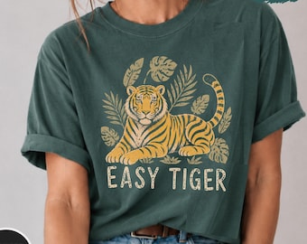 Eenvoudig shirt tijger, comfortabele kleuren 1717 tijger graphic T-shirt, vintage noodlijdende dierenliefhebber boho extra groot T-shirt cadeau
